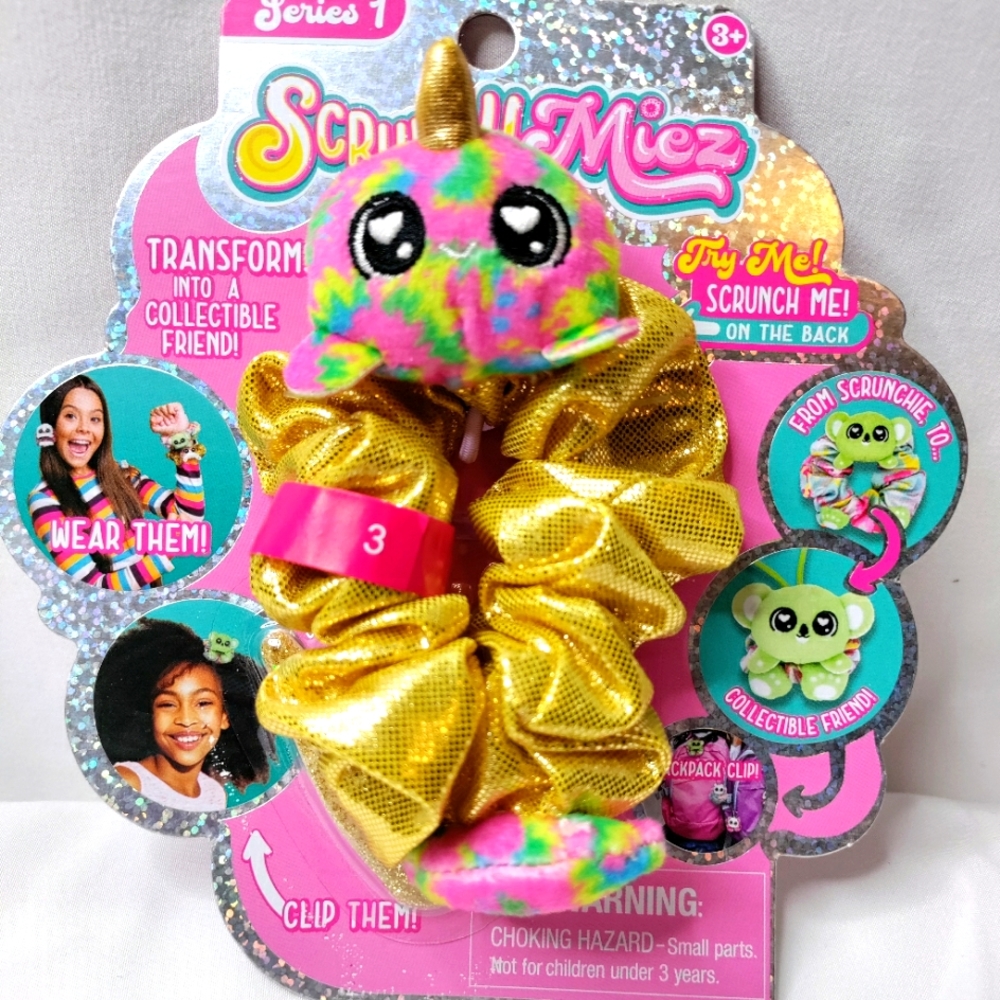 ScrunchMiez Series 1 Bumble Narwhal Gold Tie Dye Hair Scrunchy  Clip Toy